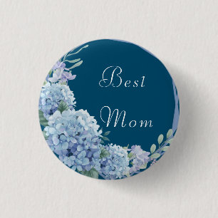Mejor mamá citó botón azul floral
