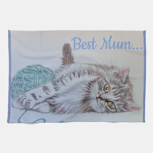 Mejor Mamá Cute gato dibujo Arte Cocina Té Toalla (Horizontal)