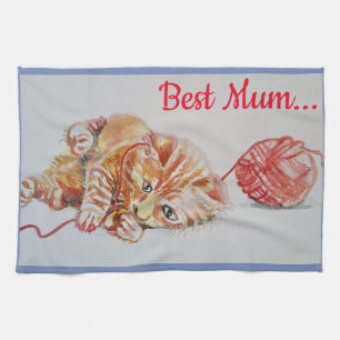 Mejor Mamá Cute gato dibujo Arte Cocina Té Toalla