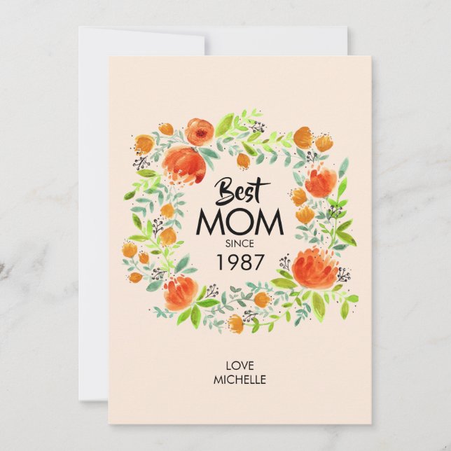 Mejor Mamá Desde Tarjeta Floral De Acuarela (Anverso)