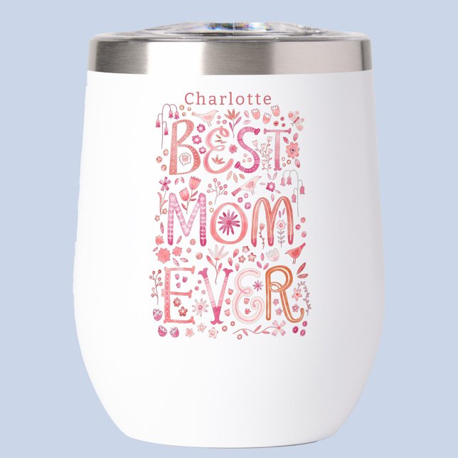Mejor Mamá Personalizada (Best Mom Ever watercolor hand lettered personalized name Mothers Day or Mom Birthday thermal tumbler)