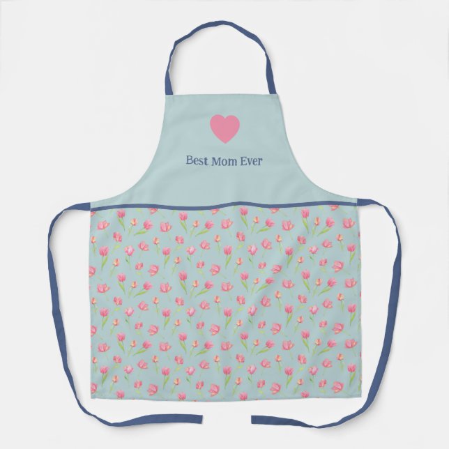 Mejor mamá y estampado de flores. Delantal con est (Anverso)