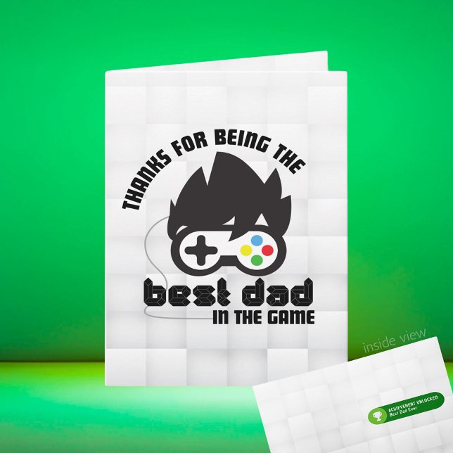 Mejor Papá en el Juego de Cumpleaños Tarjeta de Fe (Best Dad in the Game Black, White, Grey Video Game Folding Greeting Card for Birthday / Father's Day)