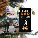 Mejor Papá Por Foto De Par Monograma Ornamento Cer<br><div class="desc">¡Sorprenda a su padre,  profesional del golf,  con este adorable adorno de navidad! Simplemente agregue 2 (dos) imágenes personalizados a este diseño desde su teléfono o computadora y personalice el monograma cambiando el nombre y la inicial.</div>