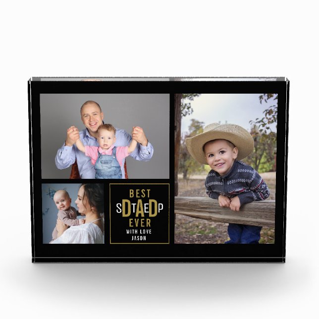 Mejor Paso Papá Hasta 3 Collages de fotos Negro Y  (Anverso)