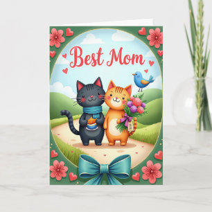 Mejor Tarjeta de Arte Felino Floral para Mamá