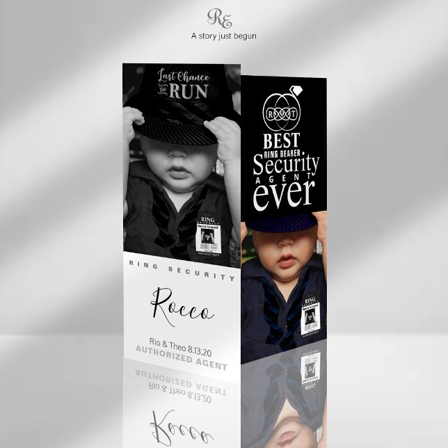 Mejor Tarjeta de Fotografía de Ring Bearer (Ring Bearer ring security photo keepsake card, Shown with "last Chance to Run" baseball cap.)