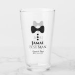 Mejor Tumbler de Vidrio Favor de Boda de Hombre<br><div class="desc">Este divertido vaso de vidrio o vaso de cerveza es diseñado como un regalo o un favor para el Mejor Hombre de su boda. Presenta una imagen de una corbata negra con tres botones. El texto dice "Mejor hombre" y tiene un espacio para su nombre, así como los nombres de...</div>