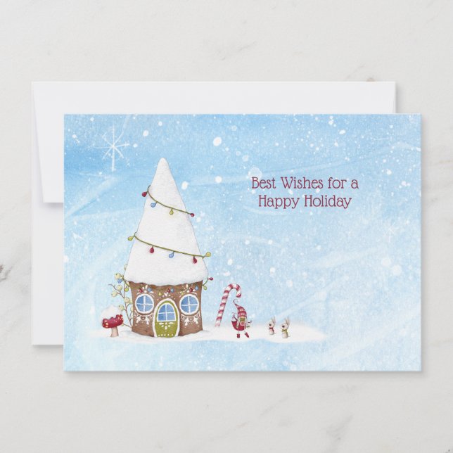 Mejores deseos Feliz Navidad Gnome Casa Tarjeta Pe (Anverso)