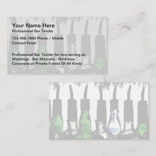 Mejores tarjetas de presentación para bartender a  (Anverso / Reverso)