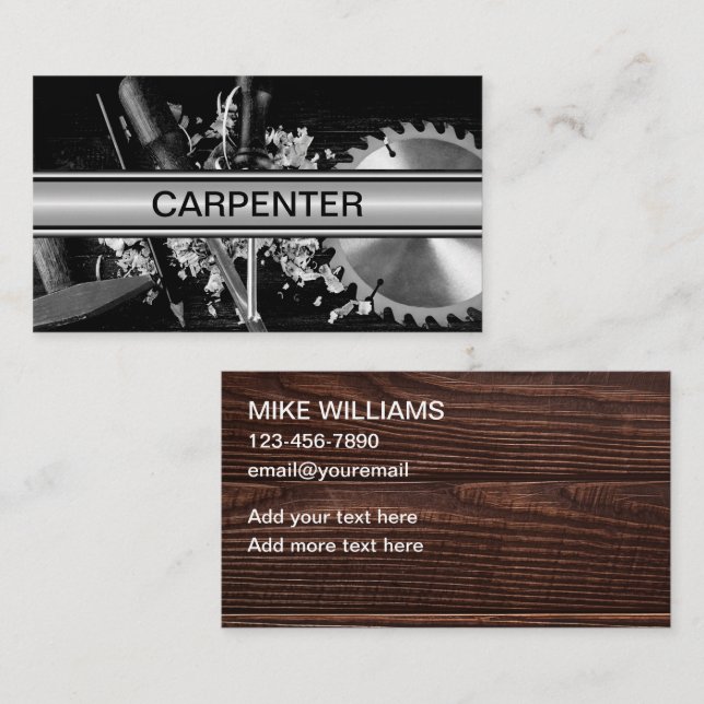 Mejores Tarjetas de Presentación Para Un Carpinter (Anverso / Reverso)