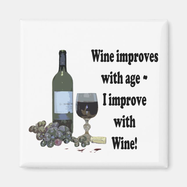 Mejoro con el vino, el imán de vino humorístico (Frente)