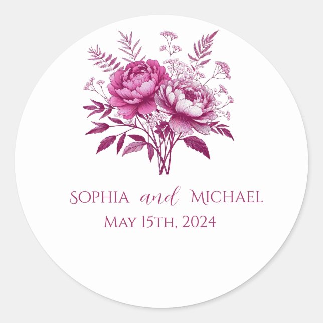 Melaza Magenta Peony - Pegatinas de bodas (Anverso)