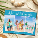 Mele azul de moda Kalikimaka 3 IMAGEN DE Navidades<br><div class="desc">personalizable azul moda playa familia foto Navidad tarjeta magnética con tus fotos tropicales favoritas al sol. Añade 3 de tus recuerdos fotográficos verticales favoritos de tus vacaciones en la isla a la costa. Hermosos imanes de vacaciones horizontales costeros con un diseño fotográfico limpio y moderno y escritura blanca bonito.</div>