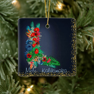 Mele Kalikimaka Flores Ornamento de Navidad