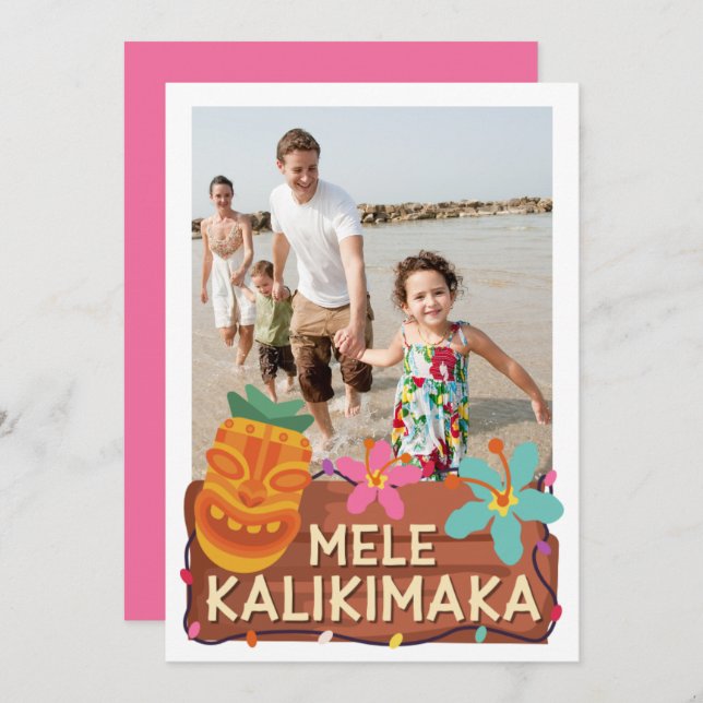 Mele Kalikimaka Foto Tarjeta hawaiana de Navidades (Anverso / Reverso)