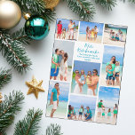 Mele Kalikimaka, moda, imán de Collage de fotos fa<br><div class="desc">personalizable de moda playa familia Navidades de collage de fotos familiares con imán con tus fotos tropicales favoritas al sol. Añada 9 de sus recuerdos favoritos de sus vacaciones en la isla a la costa. Un precioso imán costero de vacaciones con un diseño fotográfico limpio y moderno y escritura azul...</div>