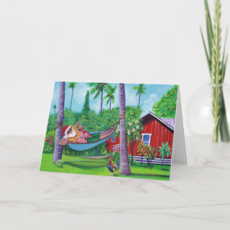 Mele Kalikimaka Santa en tarjeta de vacaciones