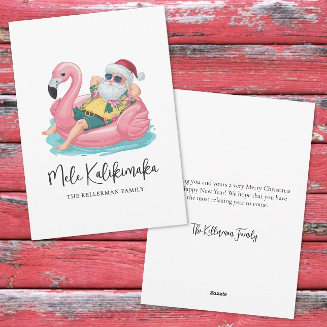 Mele Kalikimaka Santa Playa Tropical de Navidad (Mele Kalikimaka Santa Tropical Beach Christmas Holiday Card)