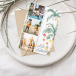 Mele Kalikimaka | Tarjeta de Collage de fotos para<br><div class="desc">Desee a sus seres queridos una feliz Navidad con nuestras tarjetas Mele Kalikimaka. Palmeras acuáticas simples adornadas con luces festivas. Tres collage de fotos en el frente con la foto enmarcada en la parte posterior y el mensaje de tu personalizado. Agregue la redacción de su personalizado a este diseño utilizando...</div>