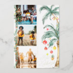 Mele Kalikimaka | Tarjeta de Collage de fotos para<br><div class="desc">Desee a sus seres queridos una feliz Navidad con nuestras tarjetas Mele Kalikimaka. Palmeras acuáticas simples adornadas con luces festivas. Tres collage de fotos en el frente con la foto enmarcada en la parte posterior y el mensaje de tu personalizado. Añada la redacción de su personalizado a este diseño utilizando...</div>