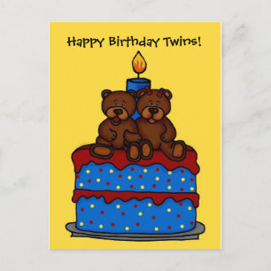 mellizos chicas en la postal de la tarta de cumple