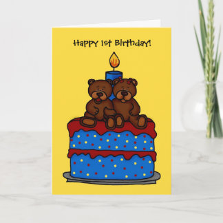 mellizos chicas en la tarjeta de 1 cumpleaños