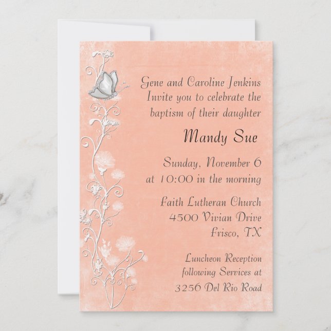 Melocotón elegante e invitación blanca del (Anverso)