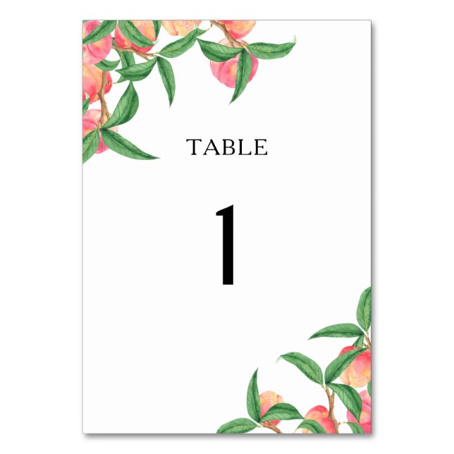 Melocotones al acuarela - número de mesa de boda (Anverso)