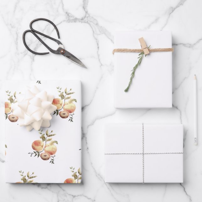 Melocotones pintados a mano y papel envuelto de cr (Anverso)