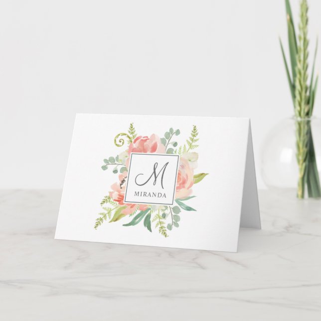 Melocotones y acuarela crema floral con monograma (Anverso)