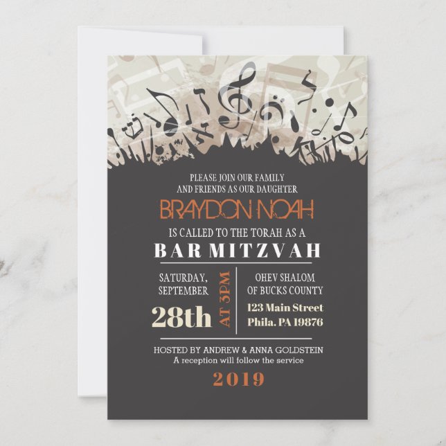 MELODY de la invitación del bar TORAH Mitzvah (Anverso)