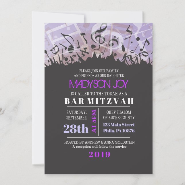 MELODY del Bar TORAH Invitación Mitzvah (Anverso)