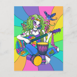 "Melody" Guitarra Arcoiris Hippie tarjeta postal