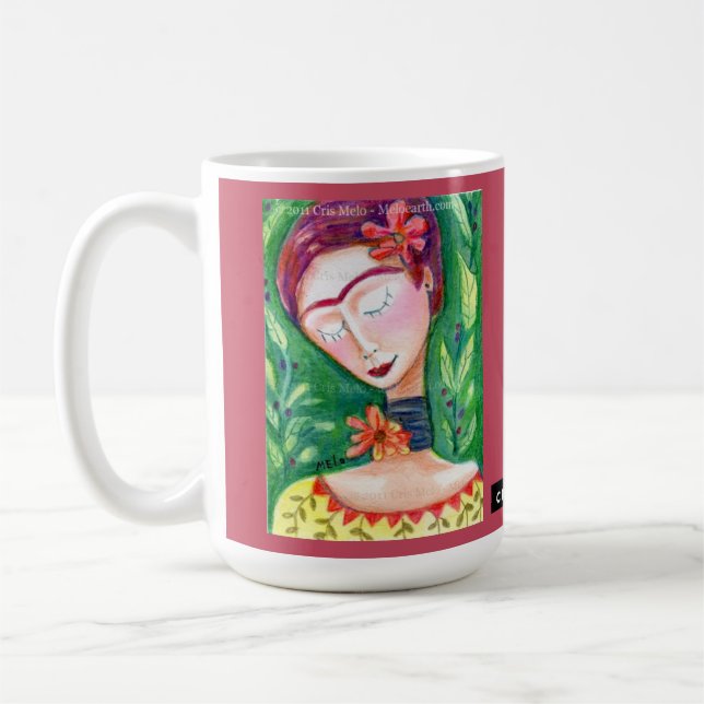 meloearth frida kahlo en taza de café verde (Izquierda)