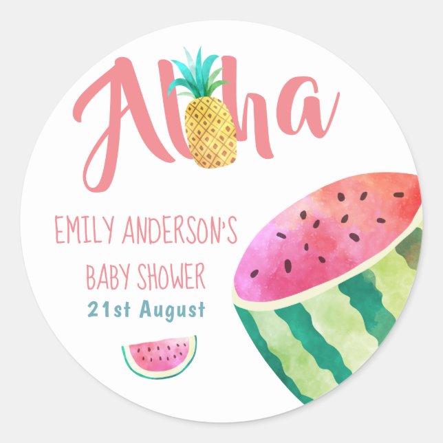 Melon ALOHA, Pegatinas de Baby Shower de Fruity Tr (Anverso)