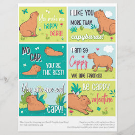 Membrete 6 Tarjetas de San Valentín para niños de capybara 