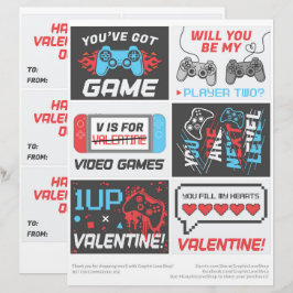 Membrete 6 Tarjetas de San Valentín para niños de videojueg