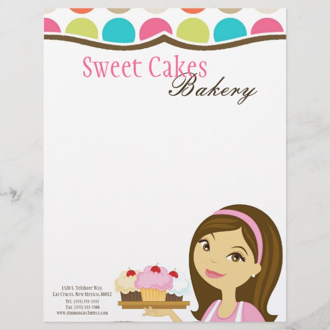 Membrete 8.5x11 Panadería Brunette Baker Cup Cakes Head (Anverso)