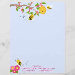 Membrete Abejas y flores felices
