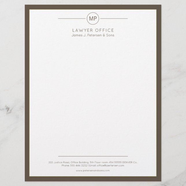 Membrete Abogado de monograma blanco oscuro en oficina mode (Anverso)