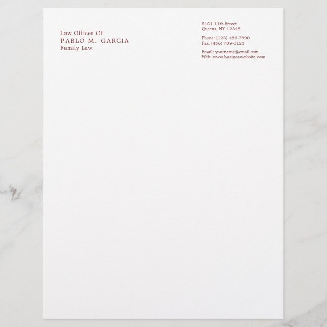 Membrete Abogado profesional simple de Borgoña y Blanco (Anverso)