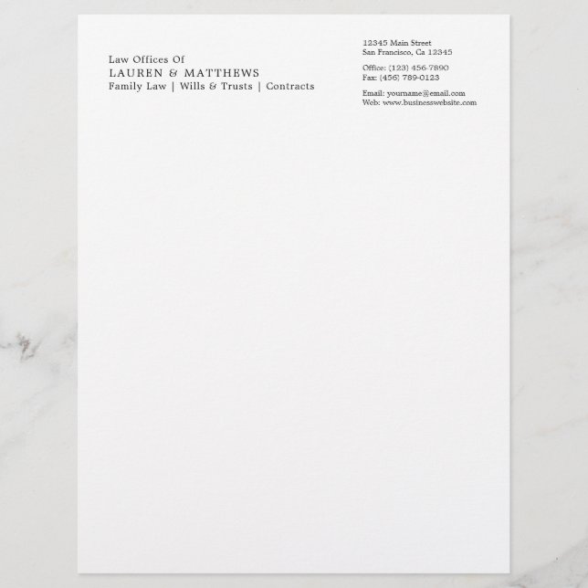 Membrete Abogado profesional simple en blanco y negro (Anverso)