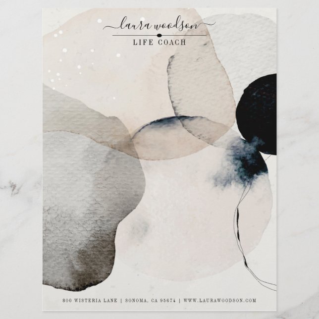 Membrete Abstracto Watercolor Life Coach Letterhead (Anverso)