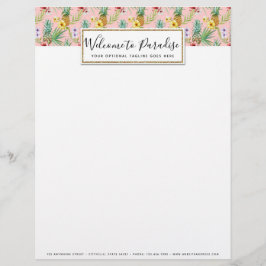 Membrete Acuarela de las flores de la piña y del hibisco