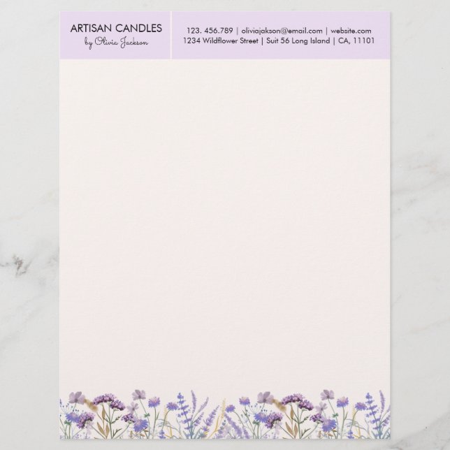 Membrete Acuarela Purple Wildflower Meadow con dirección (Anverso)