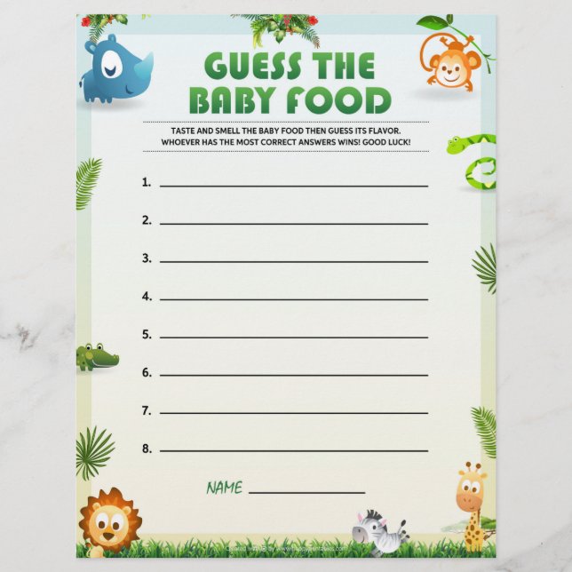 Membrete Adivinar La Comida Del Bebé [Tema Animal] (Anverso)