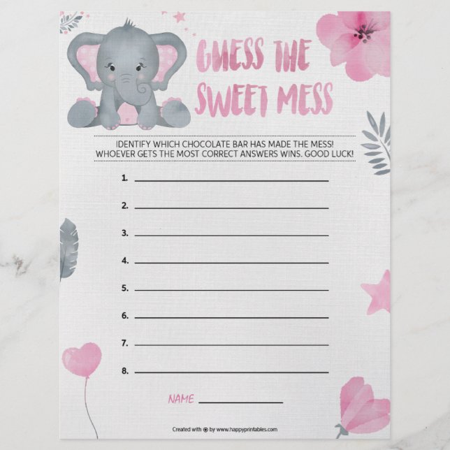Membrete Adivinen El Ajedrez Dulce [Elefante Bebé [Rosa]] (Anverso)