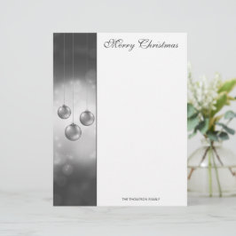 Membrete Adornos Navideños Gris Plateado Con Texto Personal