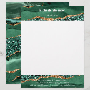 Membrete Agate Green Gold Purpurina Marble Leterhead Modern
